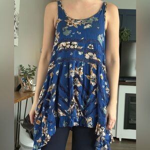 Free People Blue Floral Tank Top